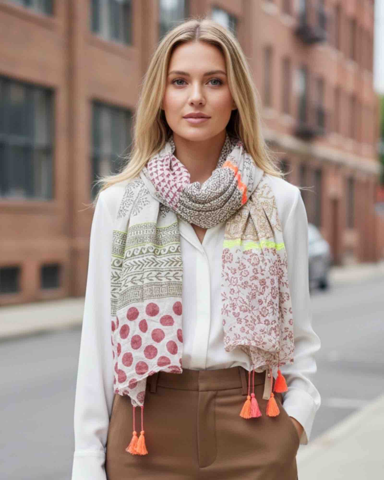 Handgefertigter Damen Baumwollschal aus Indien