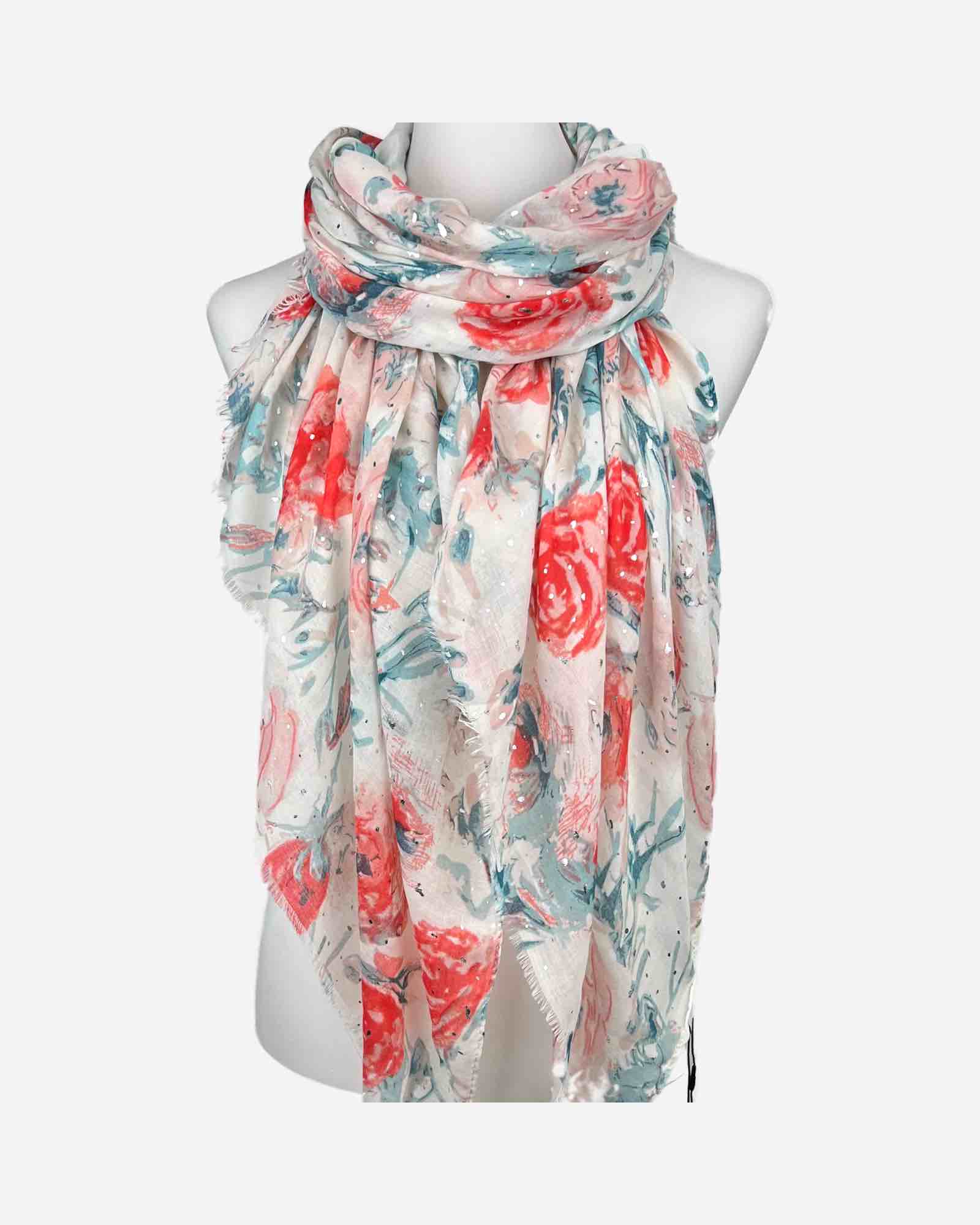Damen Viskoseschal mit Blumen-Print in Orange & Grün