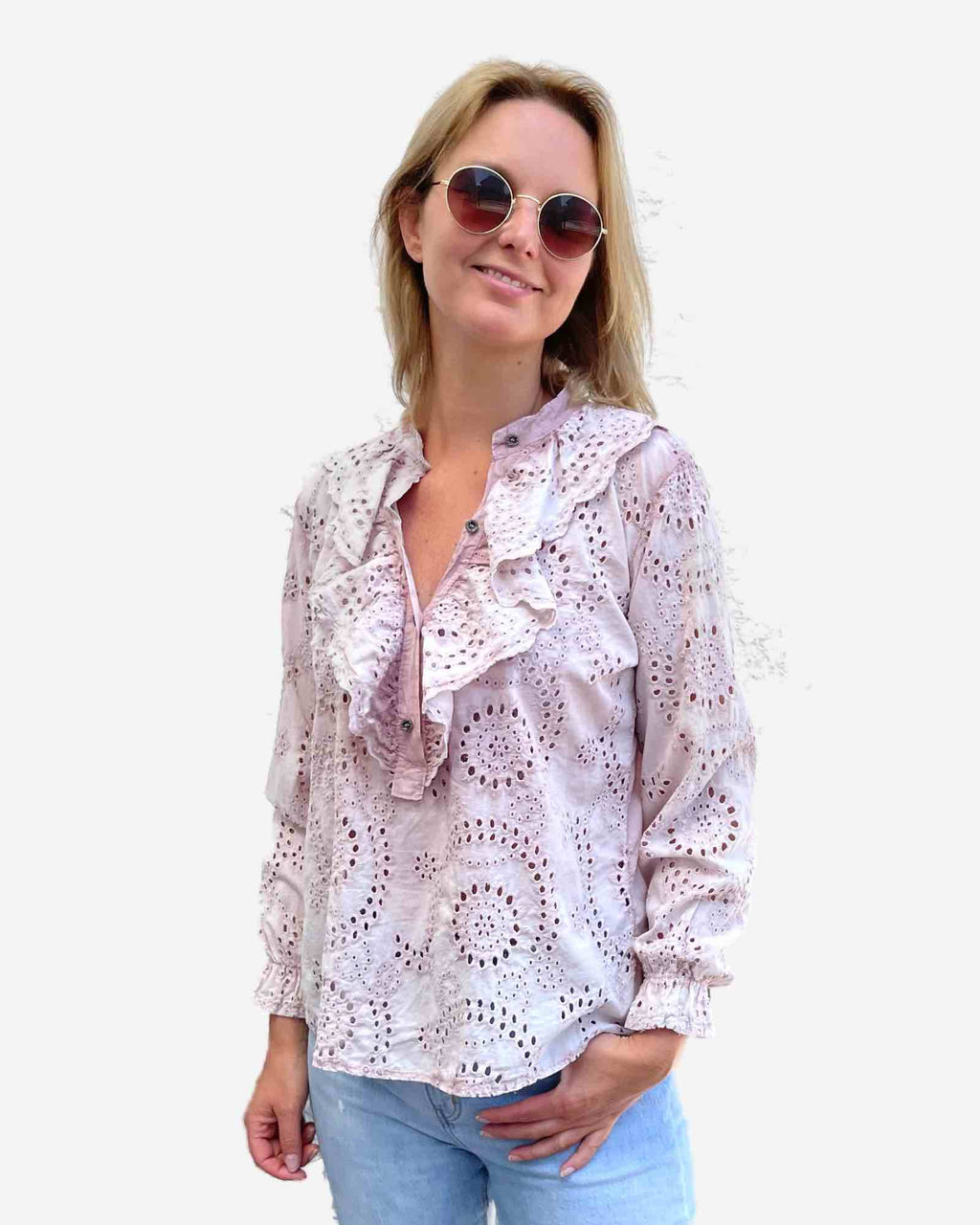 Made in Italy Damen Baumwollbluse mit Lochstickerei