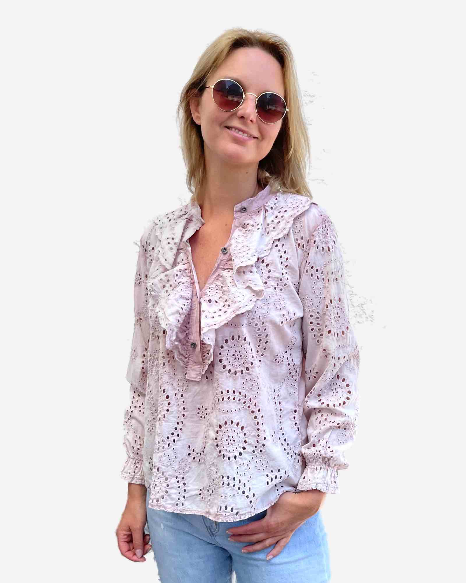 Made in Italy Damen Baumwollbluse mit Lochstickerei