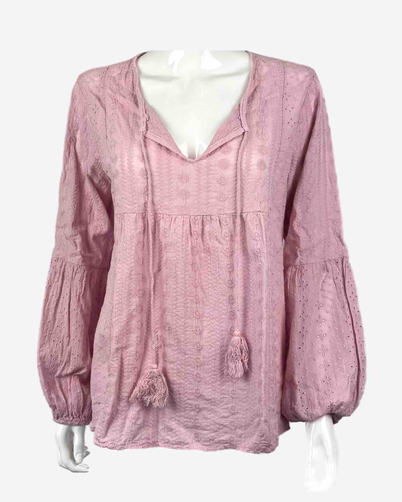 Damen Bluse mit Lochstickerei aus Baumwolle