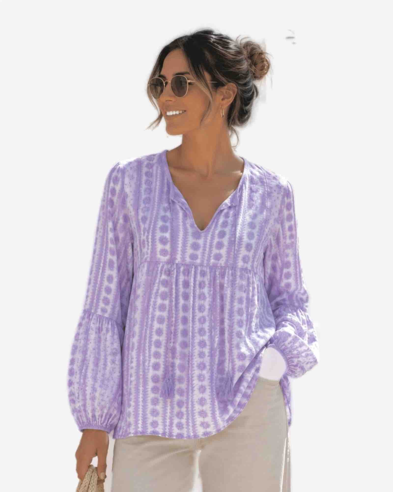 Damen Bluse mit Lochstickerei aus Baumwolle