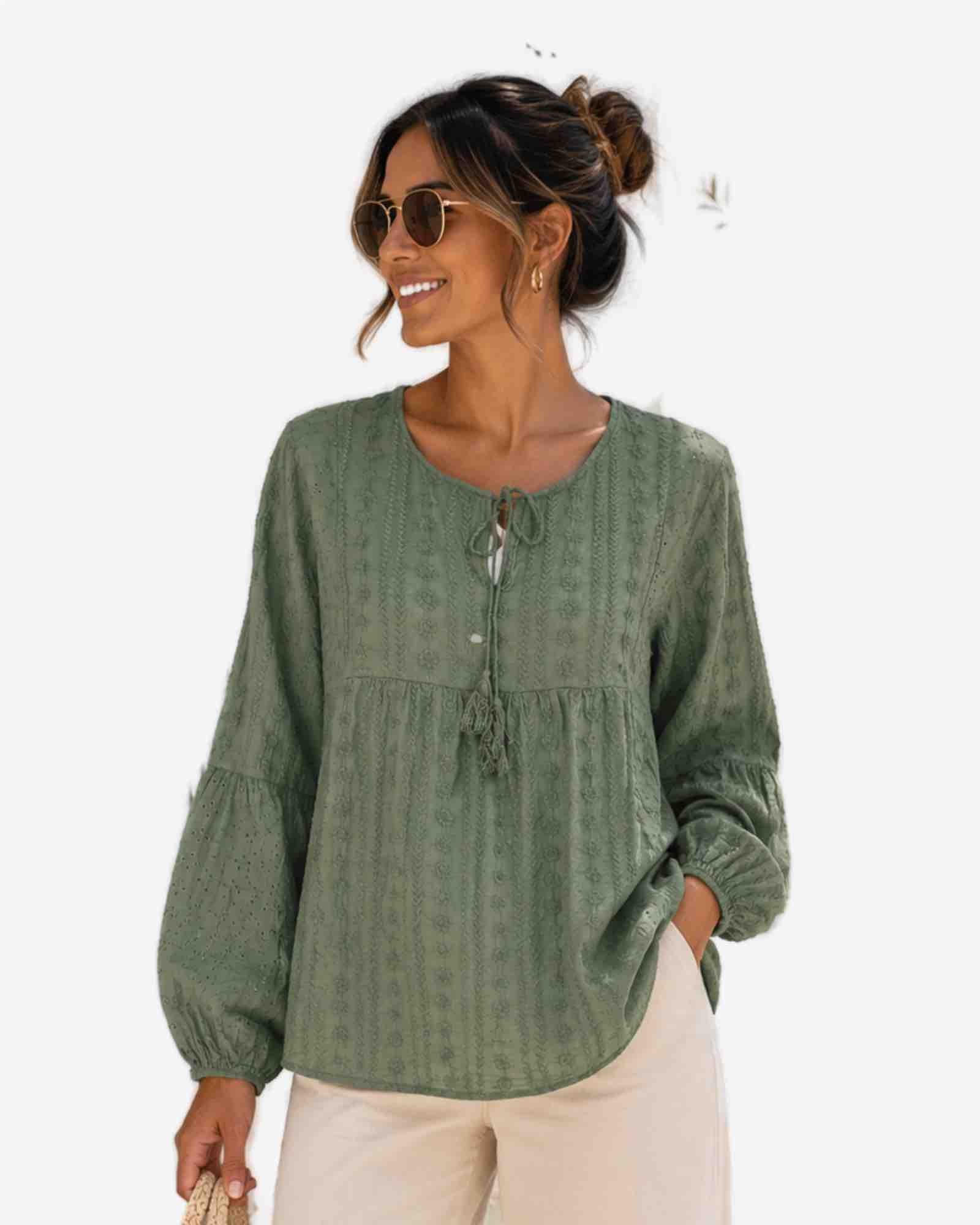 Damen Bluse mit Lochstickerei aus Baumwolle
