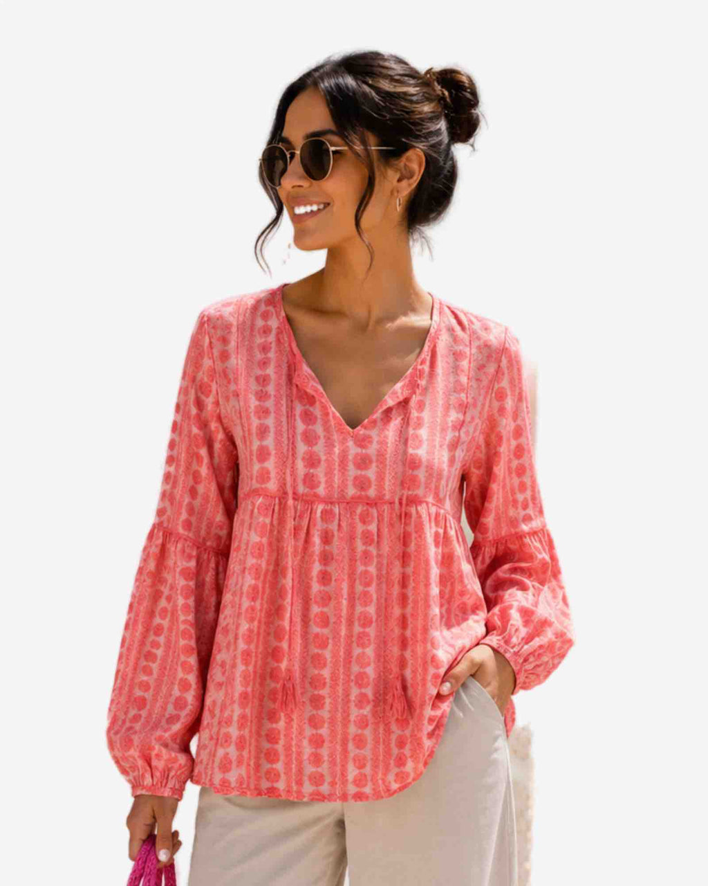 Damen Bluse mit Lochstickerei aus Baumwolle
