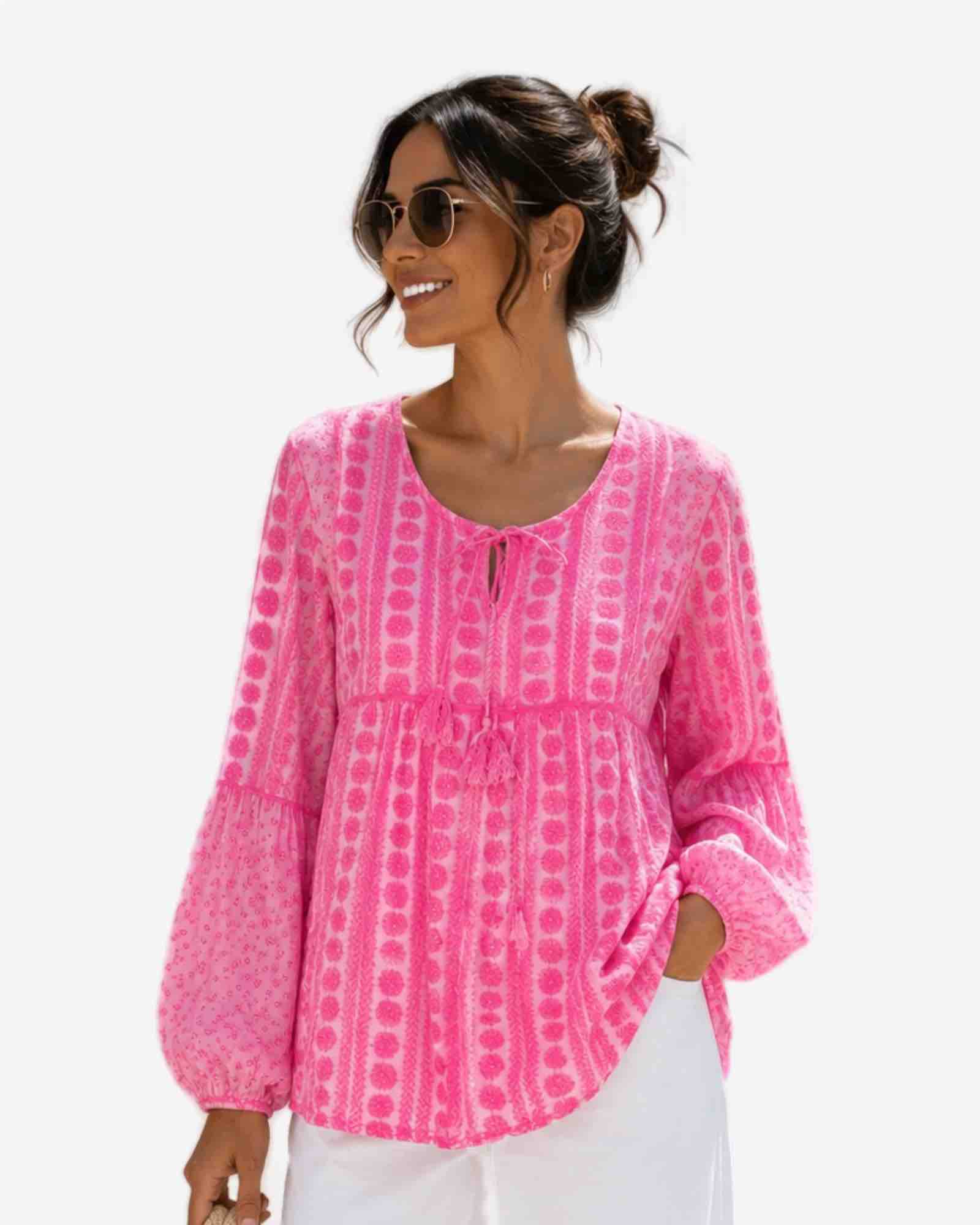 Damen Bluse mit Lochstickerei aus Baumwolle