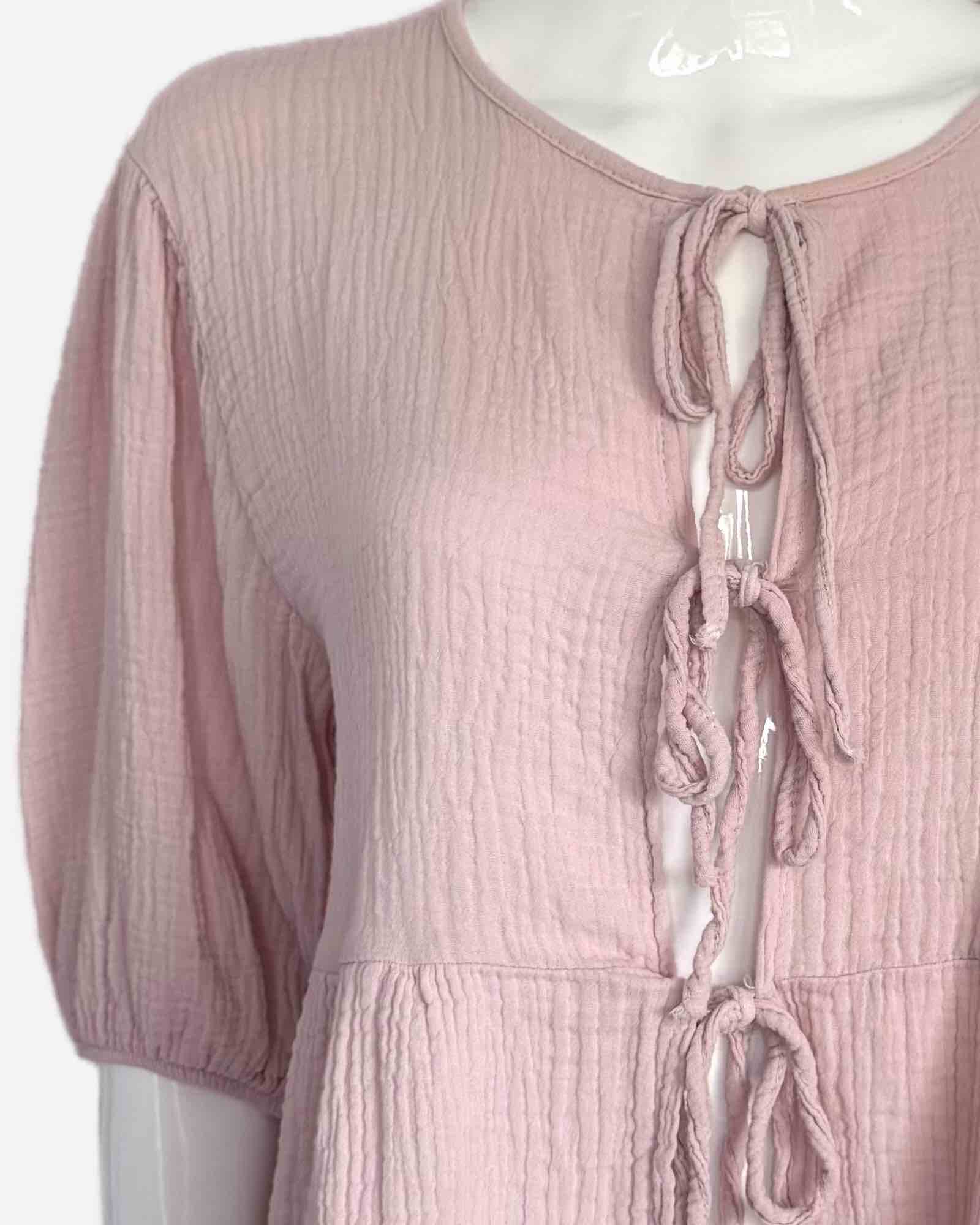 Sommerliche Baumwoll-Musselin Bluse mit Bindebändern