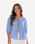 Sommerliche Baumwoll-Musselin Bluse mit Bindebändern