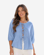 Sommerliche Baumwoll-Musselin Bluse mit Bindebändern