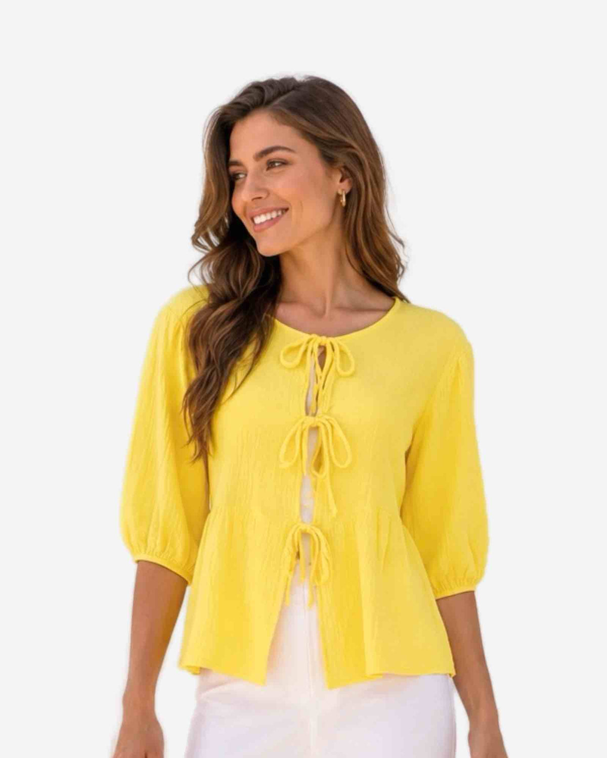 Sommerliche Baumwoll-Musselin Bluse mit Bindebändern