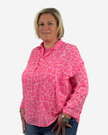 Damen V-Neck Baumwollbluse mit Leo Muster