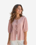 Sommerliche Baumwoll-Musselin Bluse mit Bindebändern