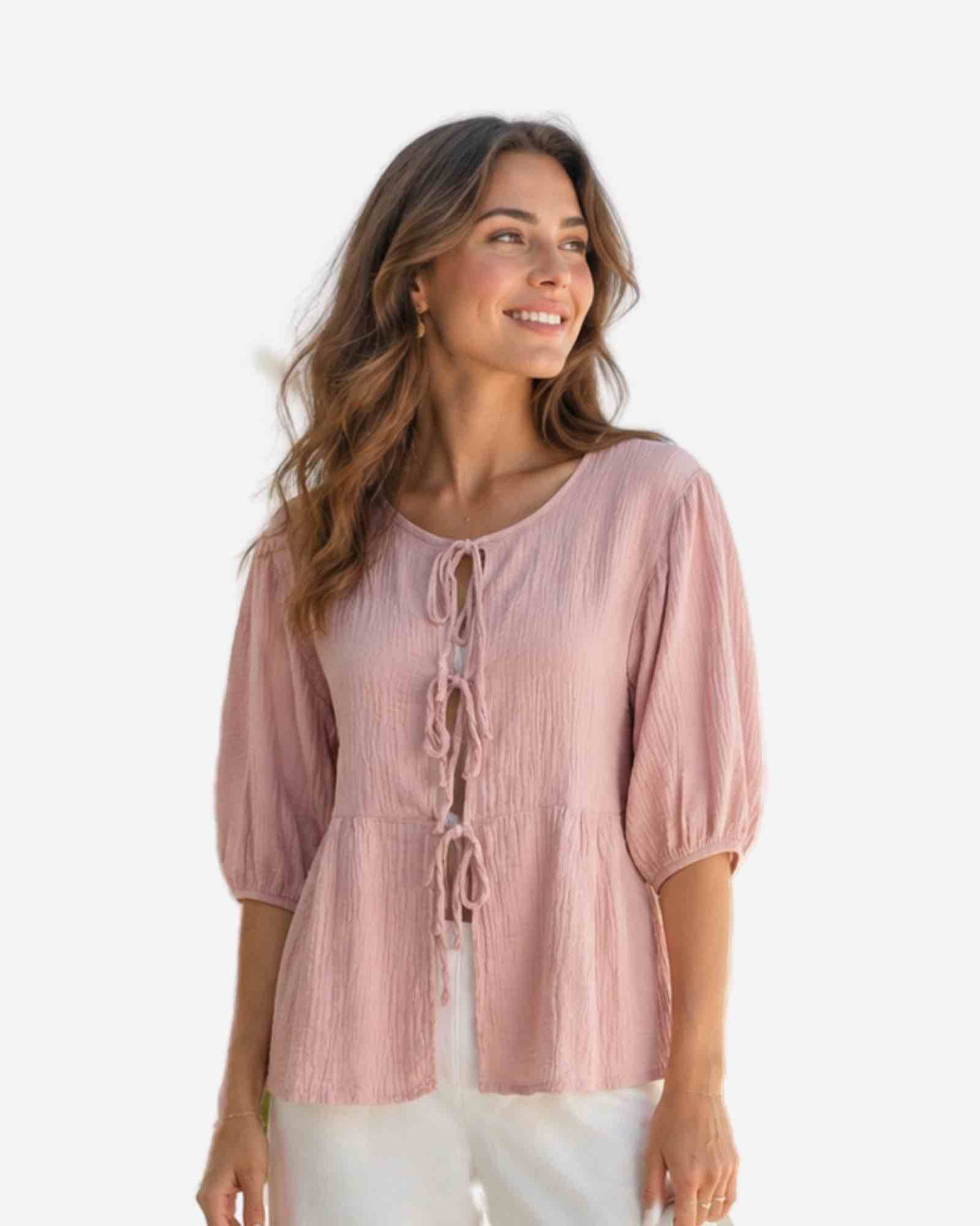 Sommerliche Baumwoll-Musselin Bluse mit Bindebändern