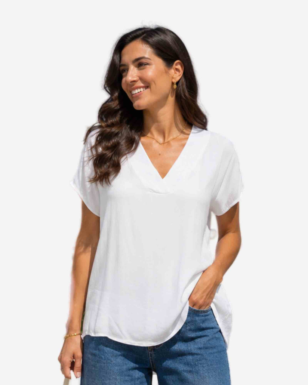 Made in Italy Damen V-Neck Bluse