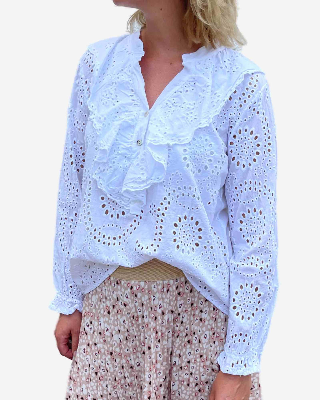 Made in Italy Damen Baumwollbluse mit Lochstickerei