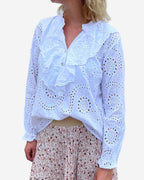 Made in Italy Damen Baumwollbluse mit Lochstickerei