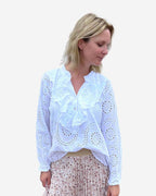 Made in Italy Damen Baumwollbluse mit Lochstickerei