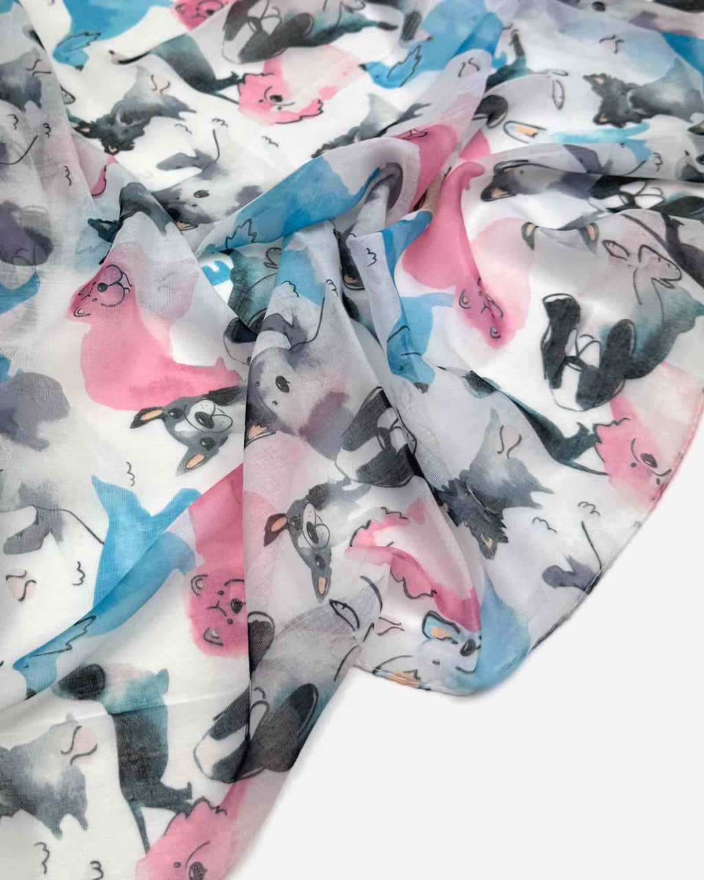 Damen Schal mit Hunde-Muster & Seidenanteil