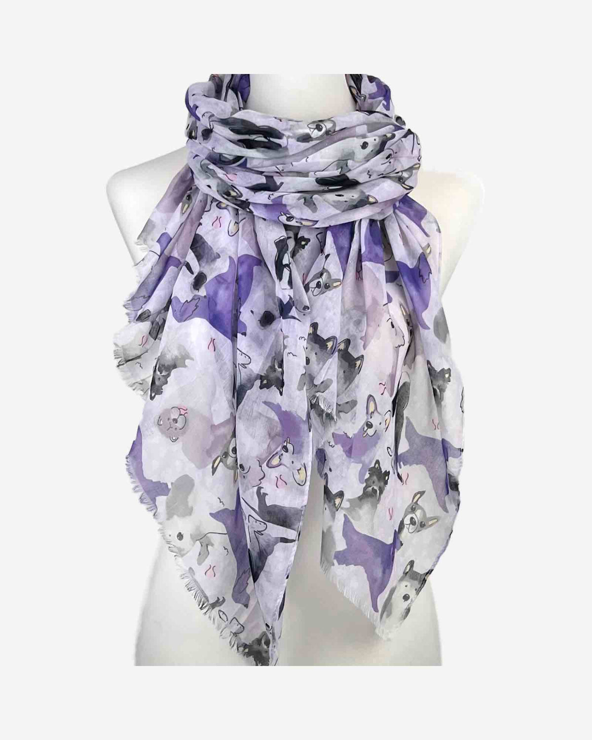 Damen Schal mit Hunde-Muster & Seidenanteil