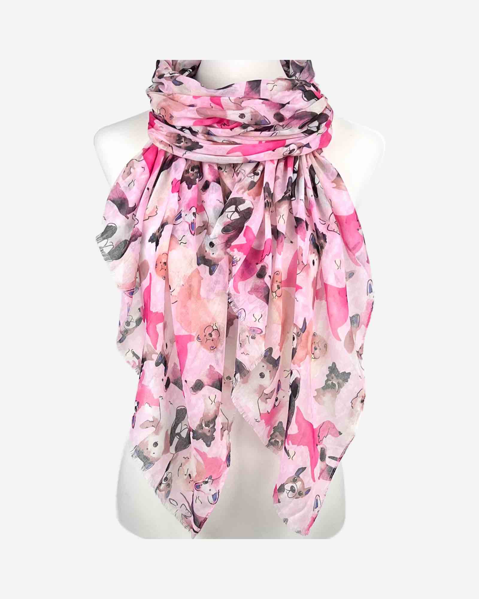 Damen Schal mit Hunde-Muster & Seidenanteil