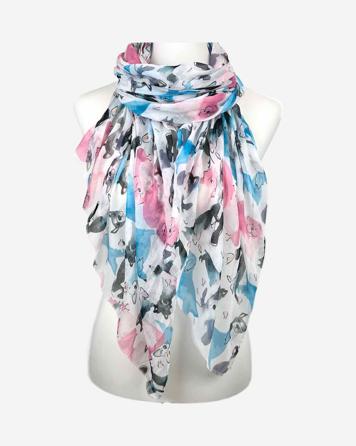 Damen Schal mit Hunde-Muster & Seidenanteil