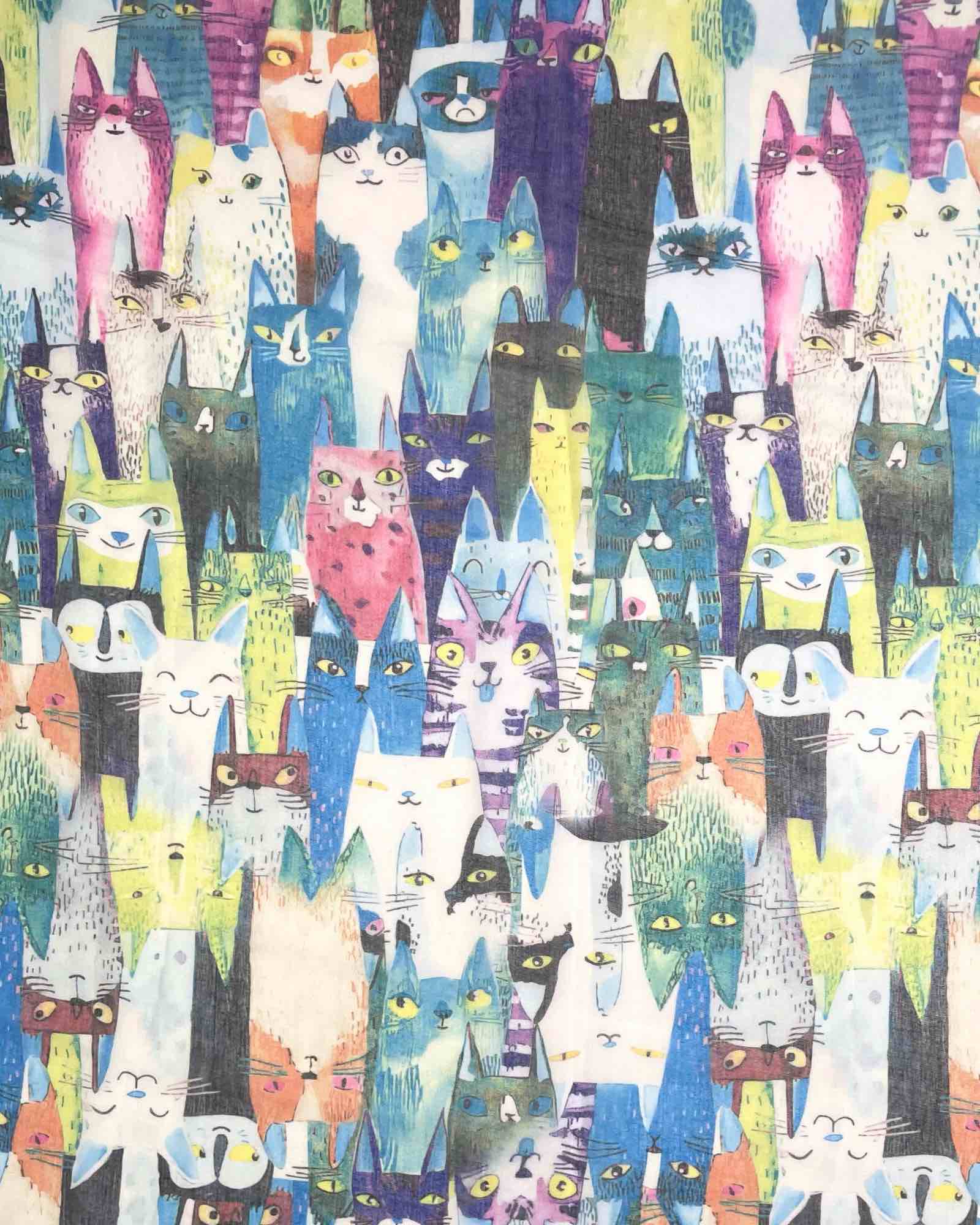 Damen Schal mit Katzen-Muster & Seidenanteil