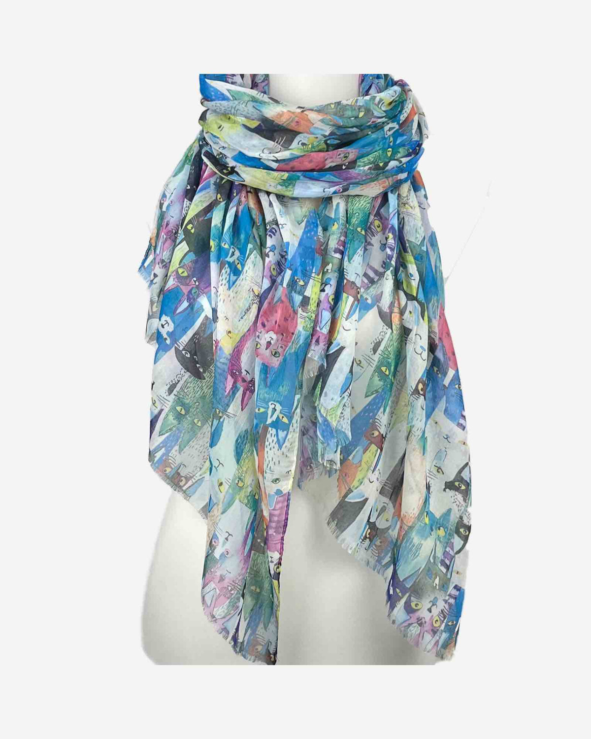 Damen Schal mit Katzen-Muster & Seidenanteil