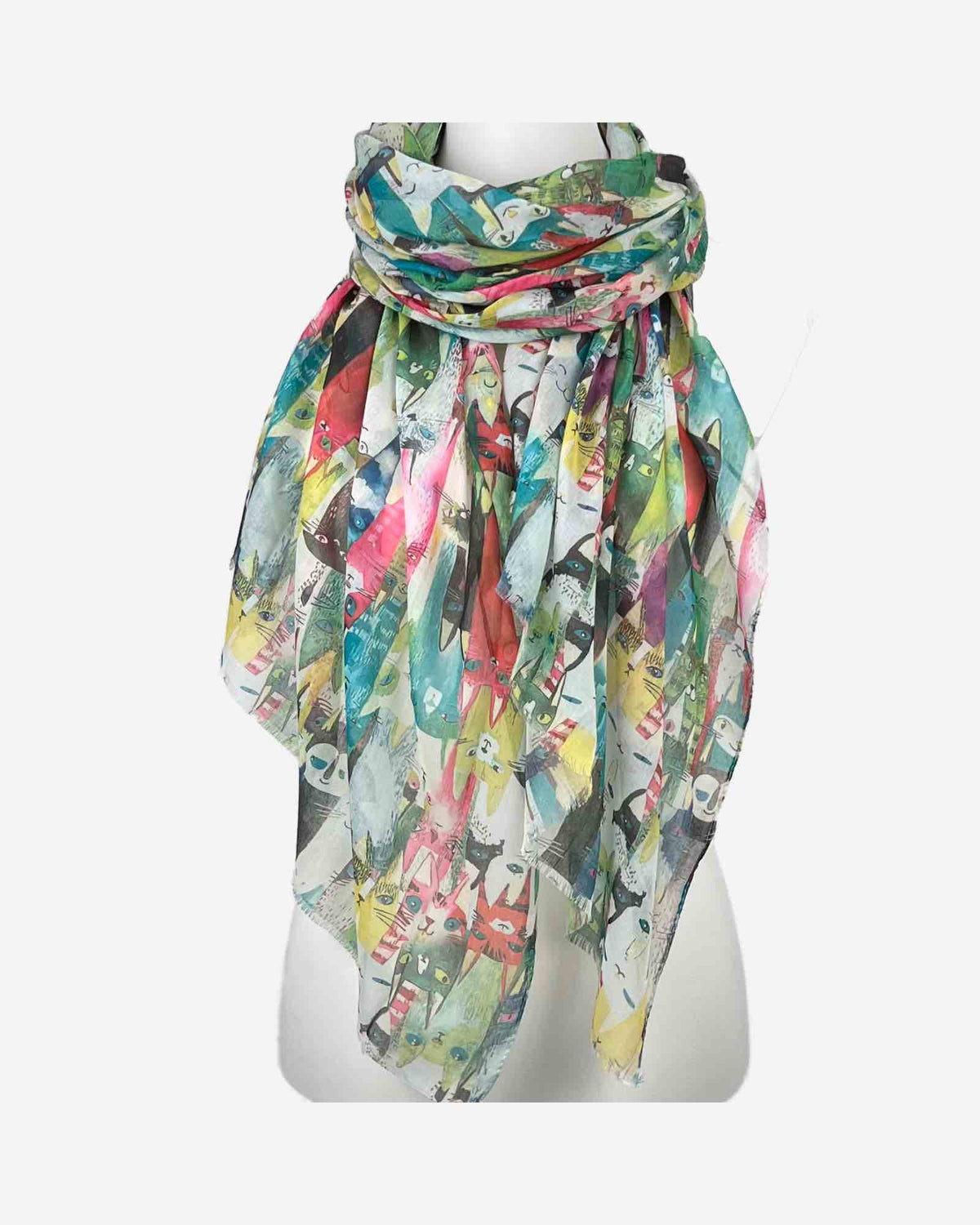 Damen Schal mit Katzen-Muster & Seidenanteil