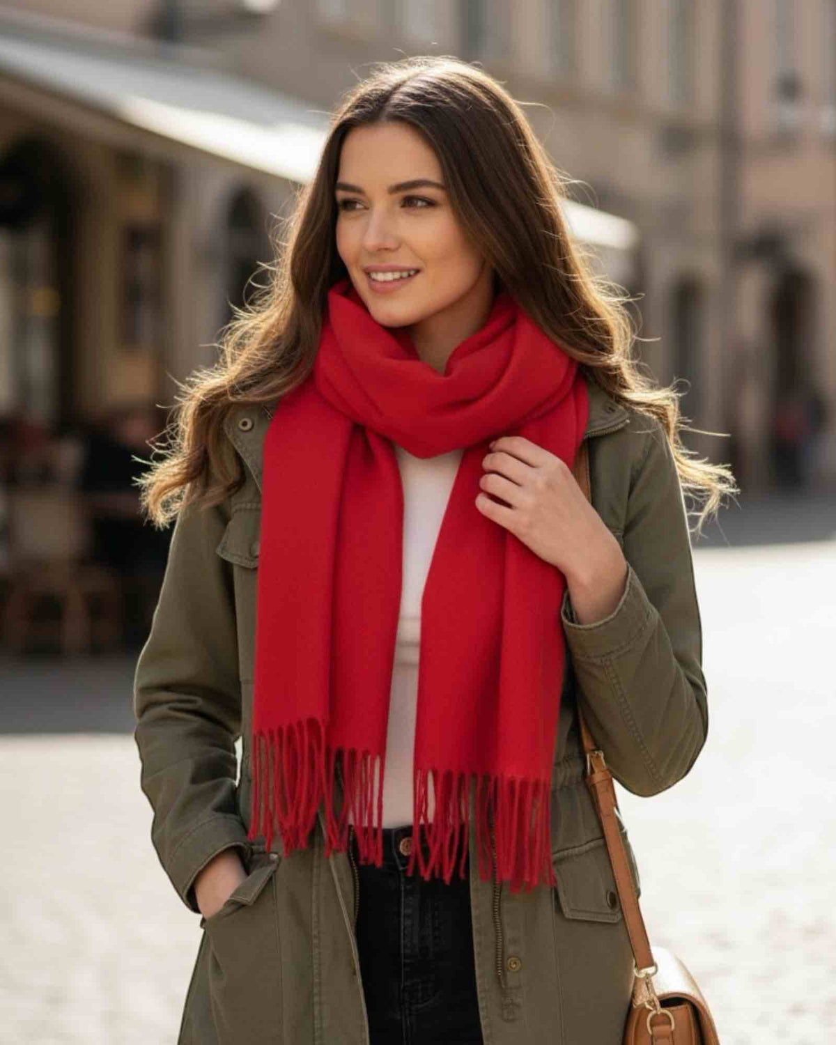 Schal Uni – weich & warm mit Fransen | Viskose