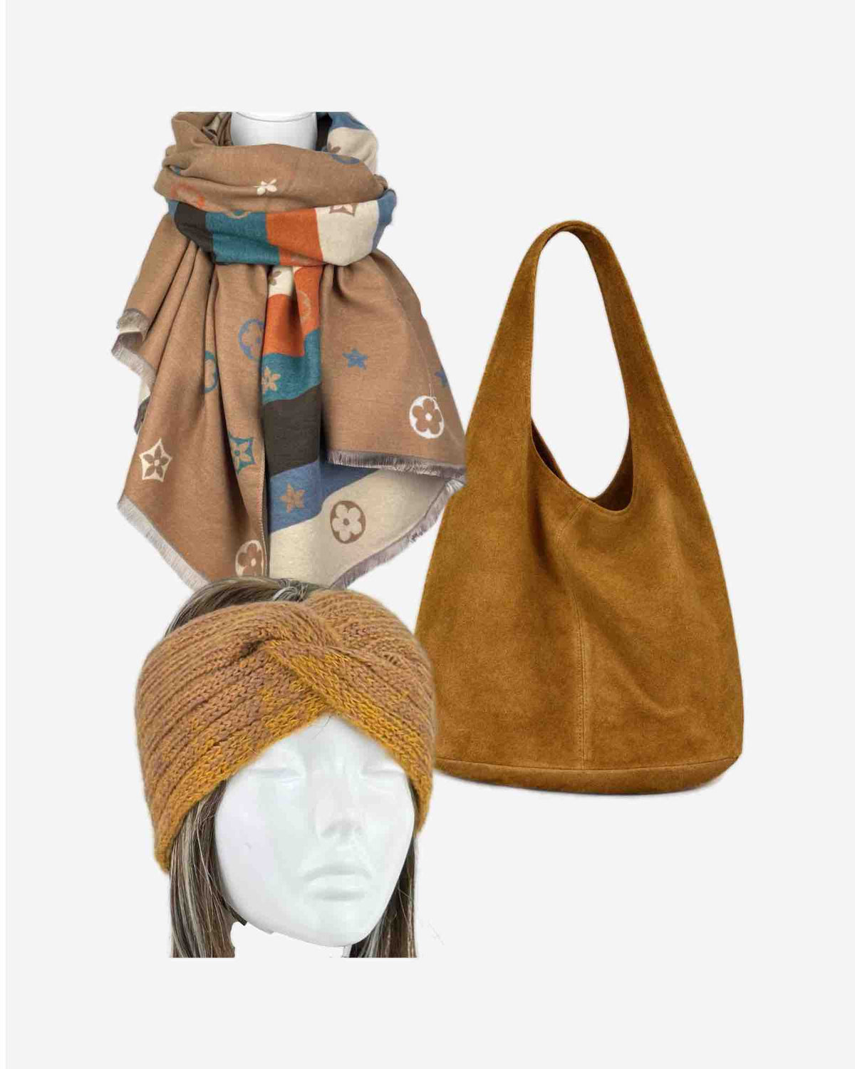 Set: Schal mit Tasche und Stirnband