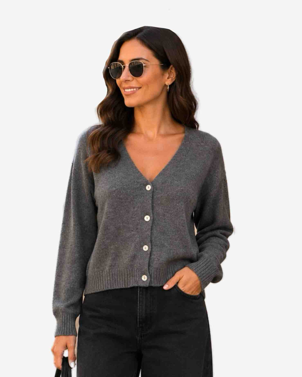 Damen Cardigan mit V-Ausschnitt – weich & zeitlos