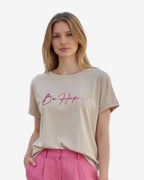 Made in Italy Damen T-Shirt mit "HAPPY" Print