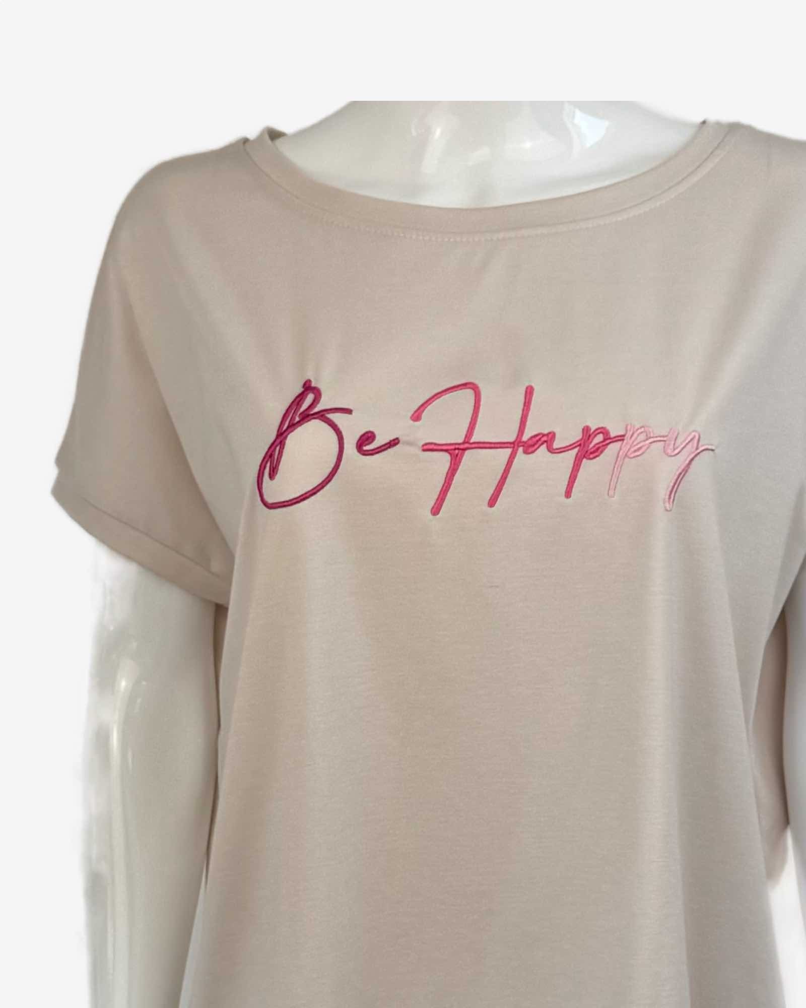 Made in Italy Damen T-Shirt mit "HAPPY" Print
