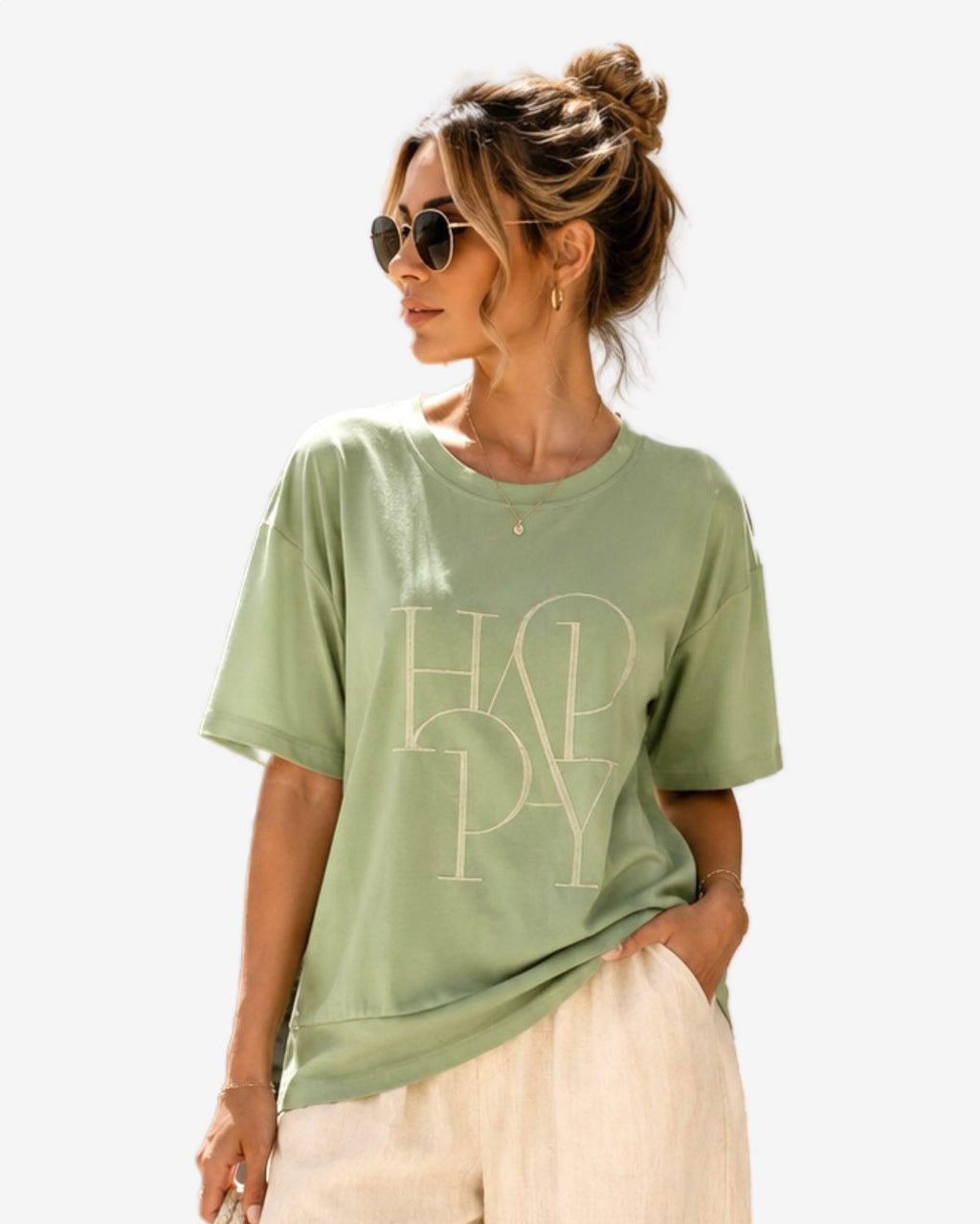 Made in Italy Damen T-Shirt mit "HAPPY" Print