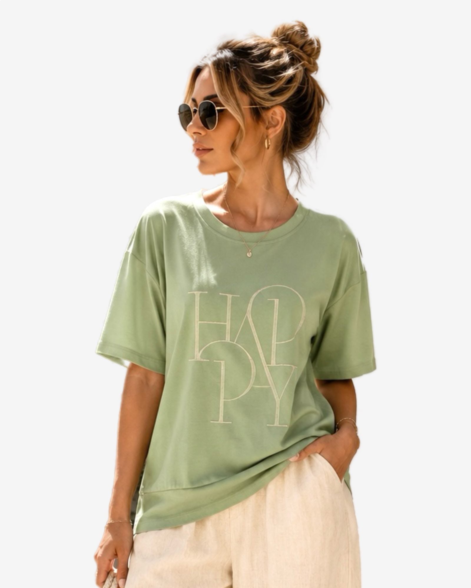 Made in Italy Damen T-Shirt mit "HAPPY" Print