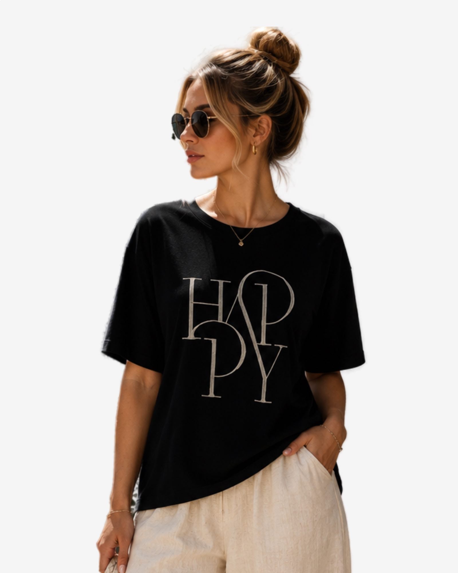 Made in Italy Damen T-Shirt mit "HAPPY" Print