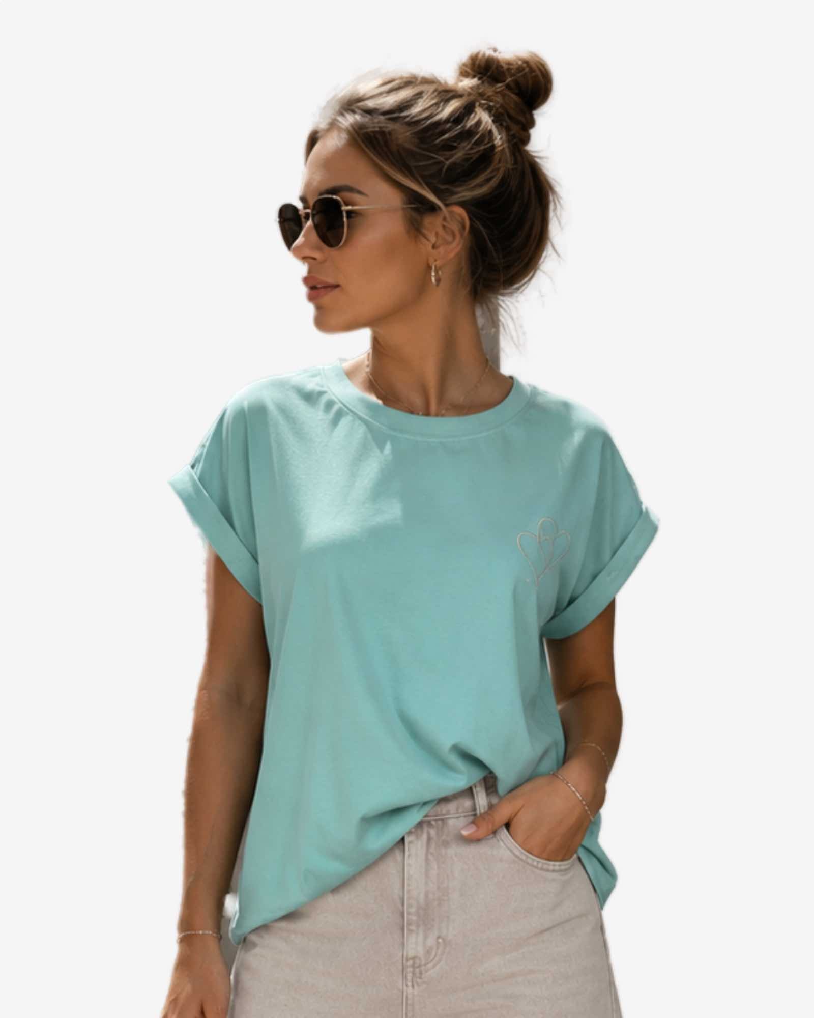 Made in Italy Damen T-Shirt mit Herz-Print