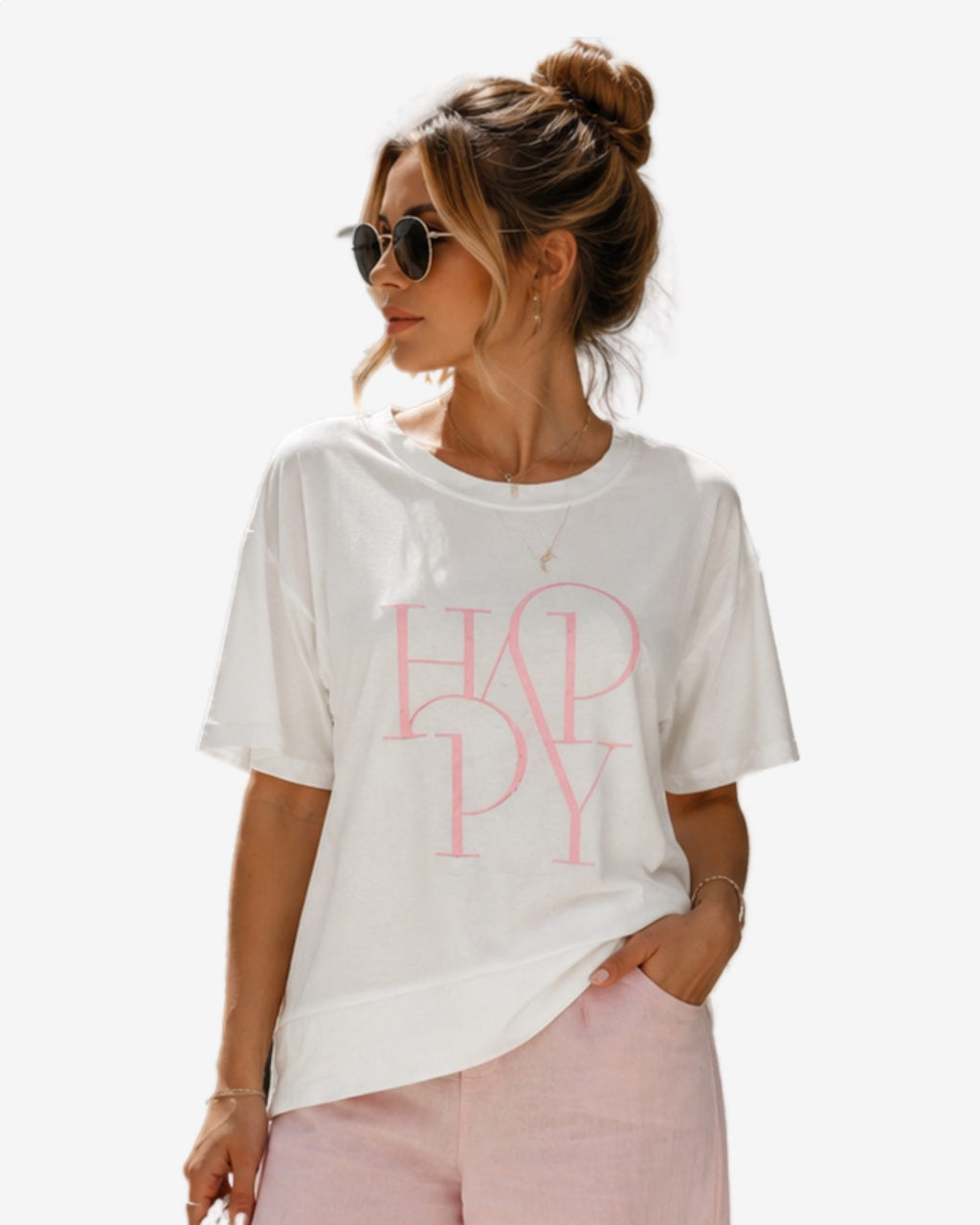 Made in Italy Damen T-Shirt mit "HAPPY" Print
