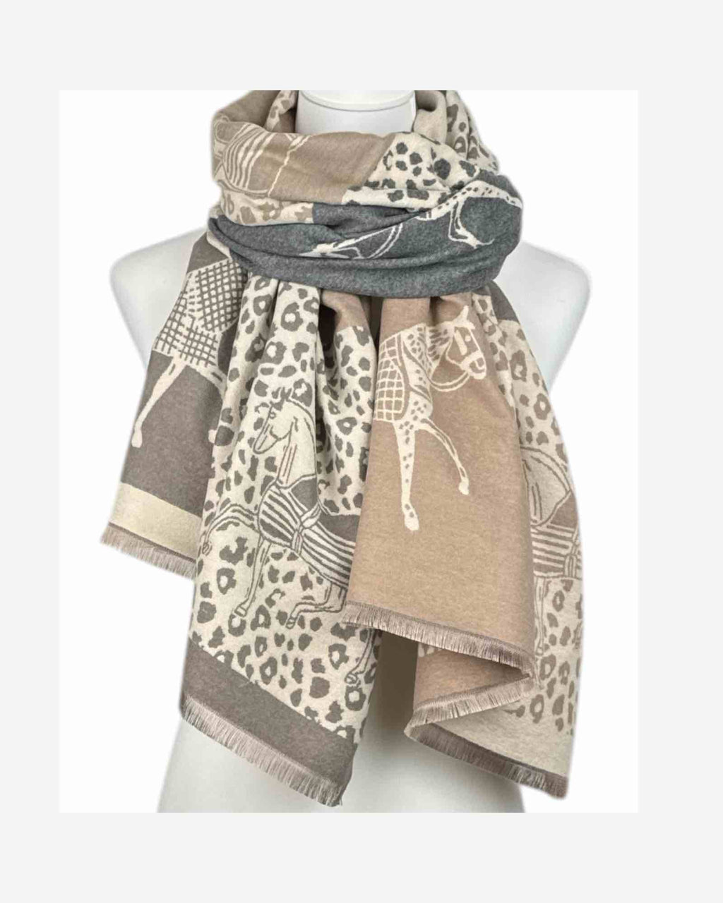 Damen Schal mit Pferde- und Leo-Muster – warm & weich