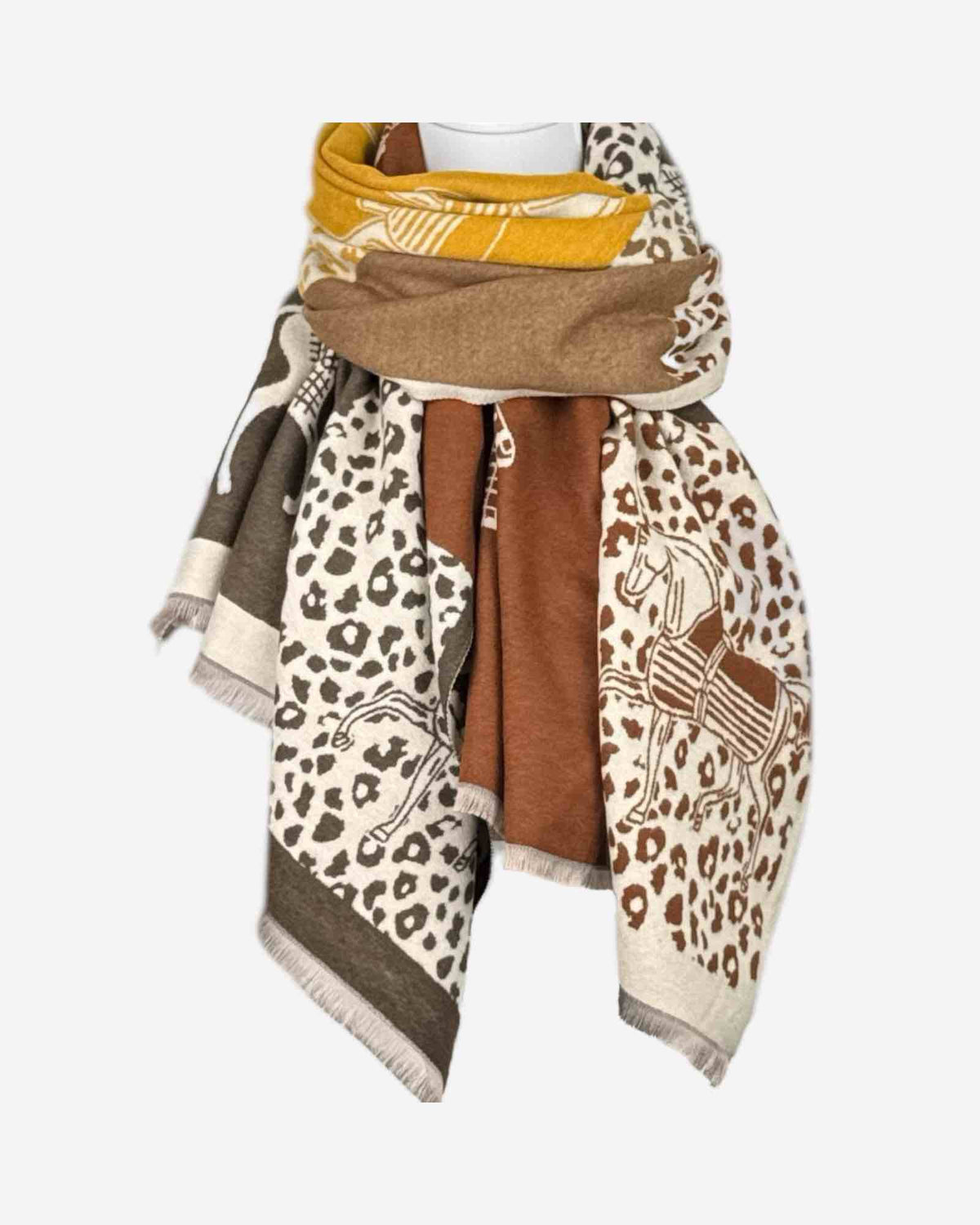 Damen Schal mit Pferde- und Leo-Muster – warm & weich