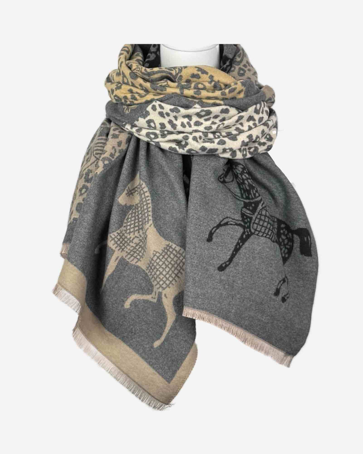 Damen Schal mit Pferde- und Leo-Muster – warm & weich