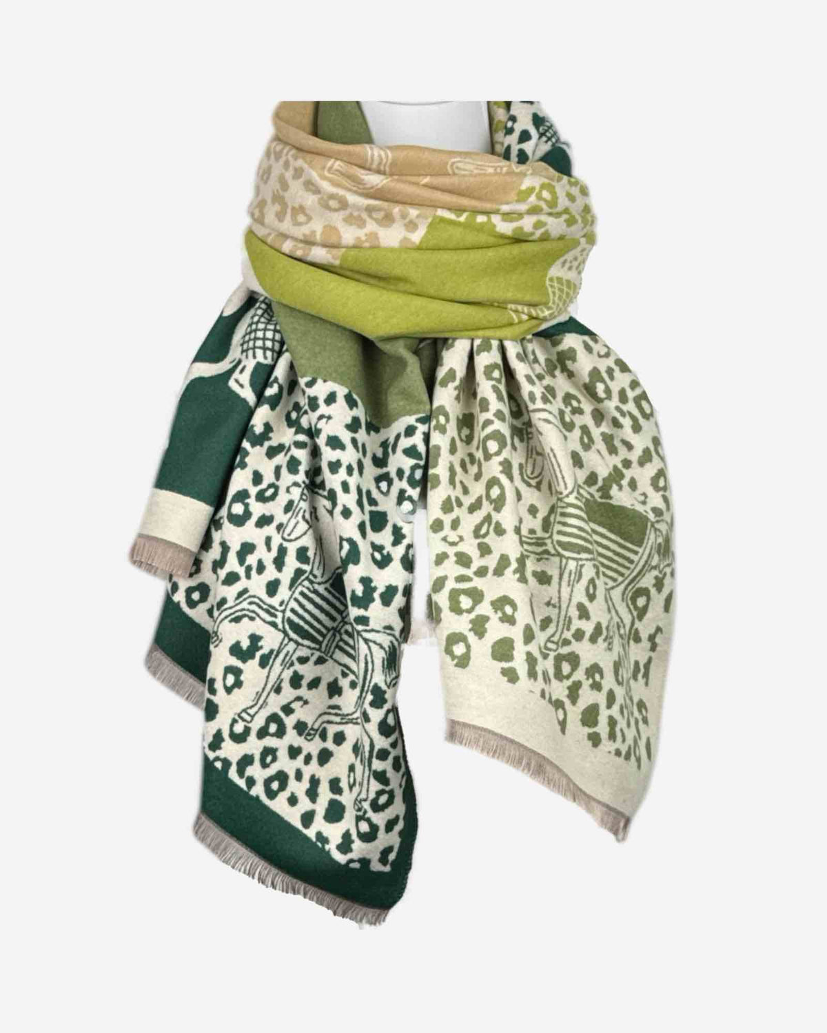 Damen Schal mit Pferde- und Leo-Muster – warm & weich