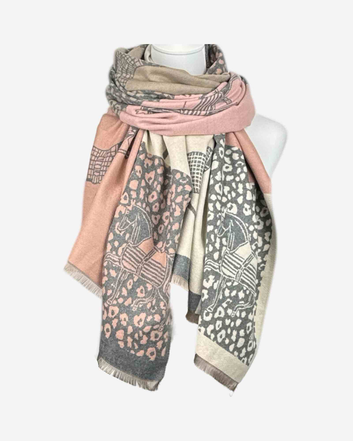 Damen Schal mit Pferde- und Leo-Muster – warm & weich