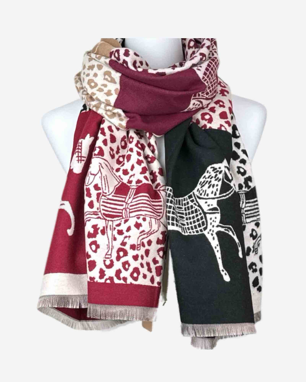Damen Schal mit Pferde- und Leo-Muster – warm & weich