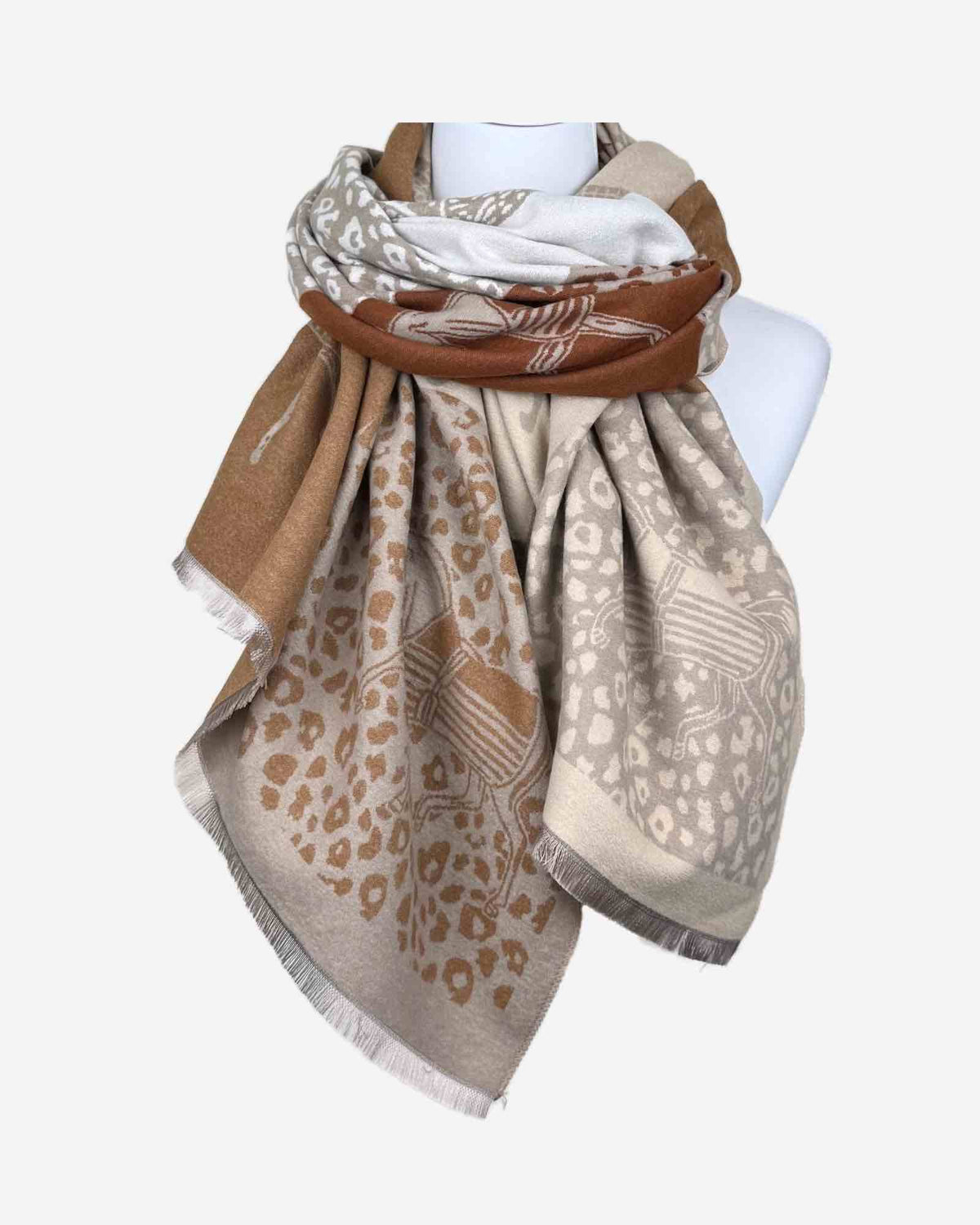 Damen Schal mit Pferde- und Leo-Muster – warm & weich