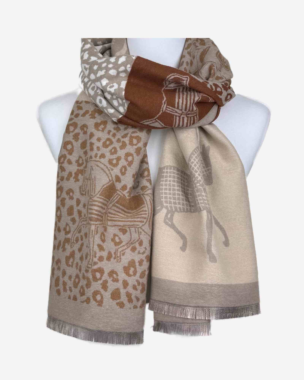 Damen Schal mit Pferde- und Leo-Muster – warm & weich